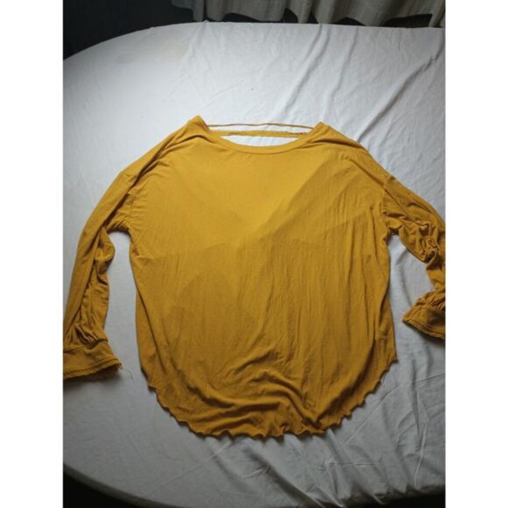Free People Blouse Top Yellow Cross Open Back Long sleeve Light Weight Rib XS